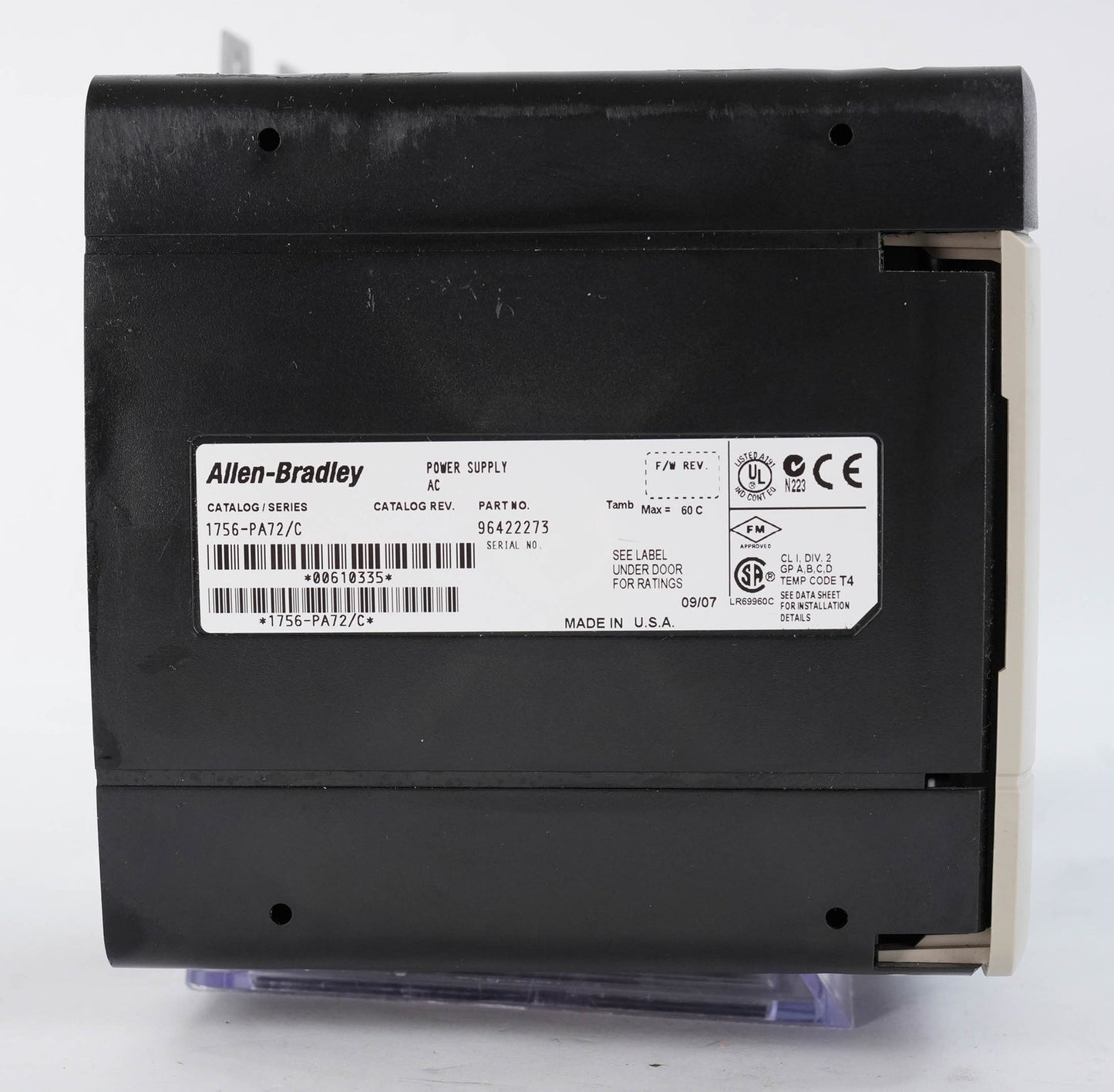 Allen Bradley 1756-PA72 Ser C Power Supply 1756-A4 /B 4-Slot Chassis 85-265 VAC