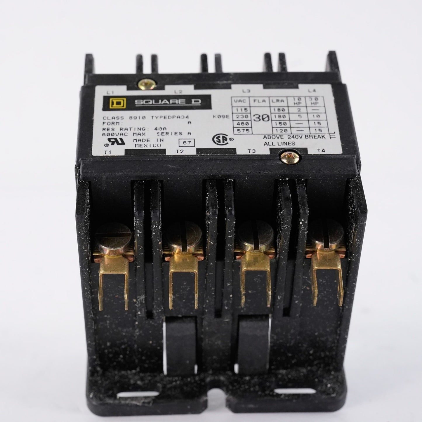 Square D 8910 DPA34V02 Definite Purpose Contactor Form A 40A 600VAC - Open Box
