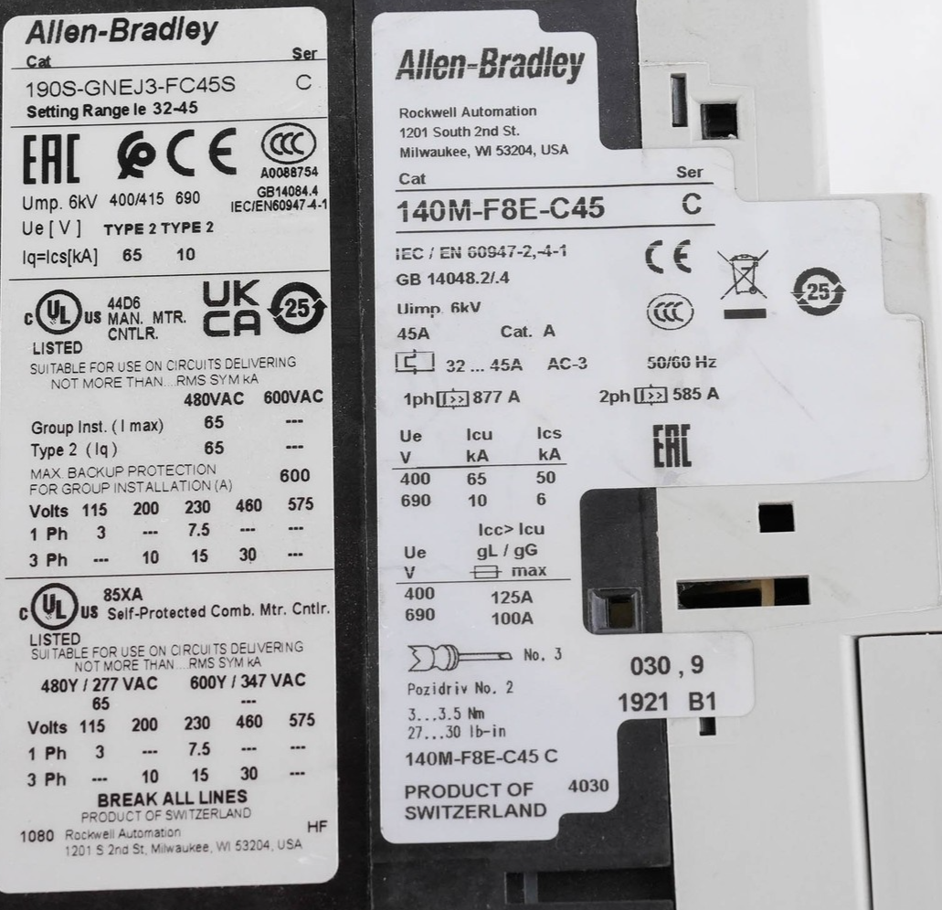 Allen Bradley 140M-F8E-C45 Motor Protection Circuit Breaker 32-45A 140MF8EC45