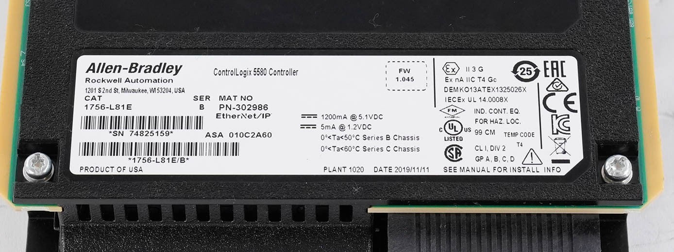 Allen Bradley 1756-L81E Ser B ControlLogix 5580 Controller 3MB Memory 1756L81E