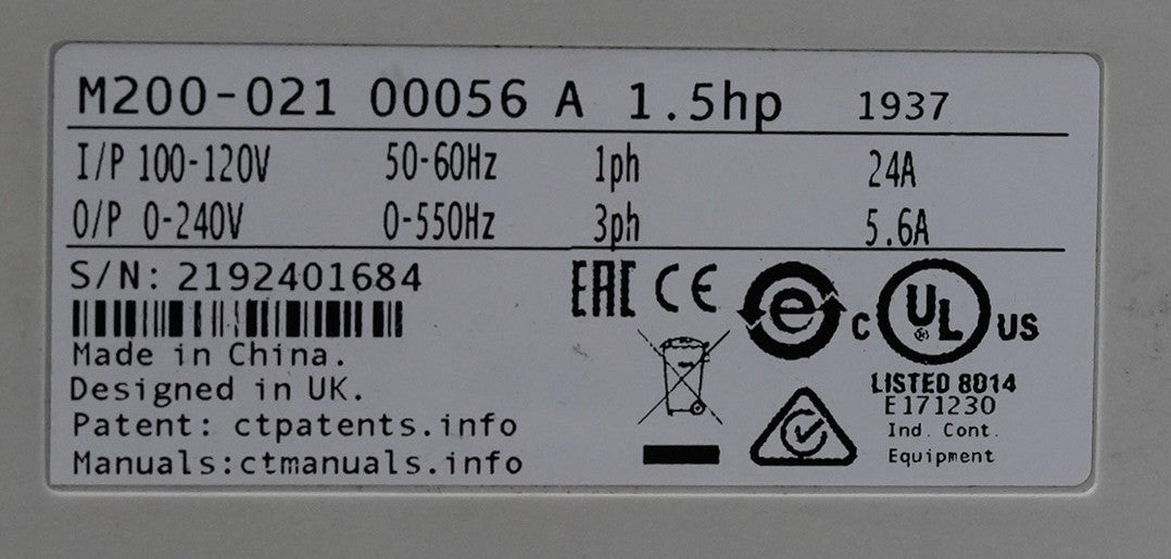 Control Techniques M200-021 00056 A 1.5hp Frequency Inverter Drive M2000210005