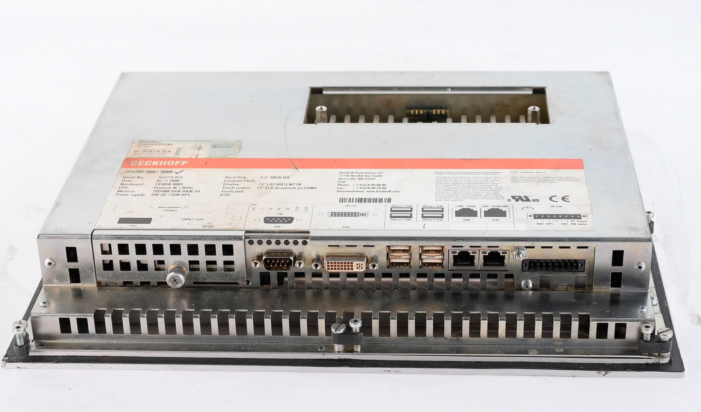 Beckhoff CP6202-0001-0000 Panel PC Intel Pentium M 1.8Ghz 40GB HDD 1024MB RAM