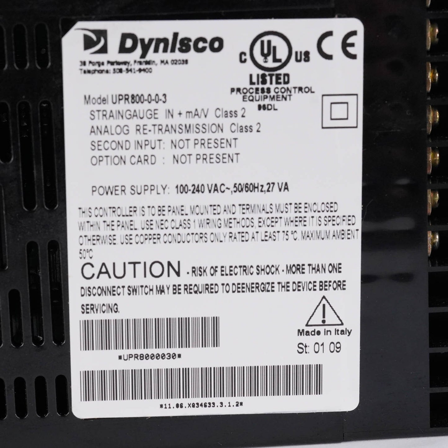 Dynisco UPR800-0-0-3 Process Indicator 1/4 DIN Pressure Strain Gage UPR800003