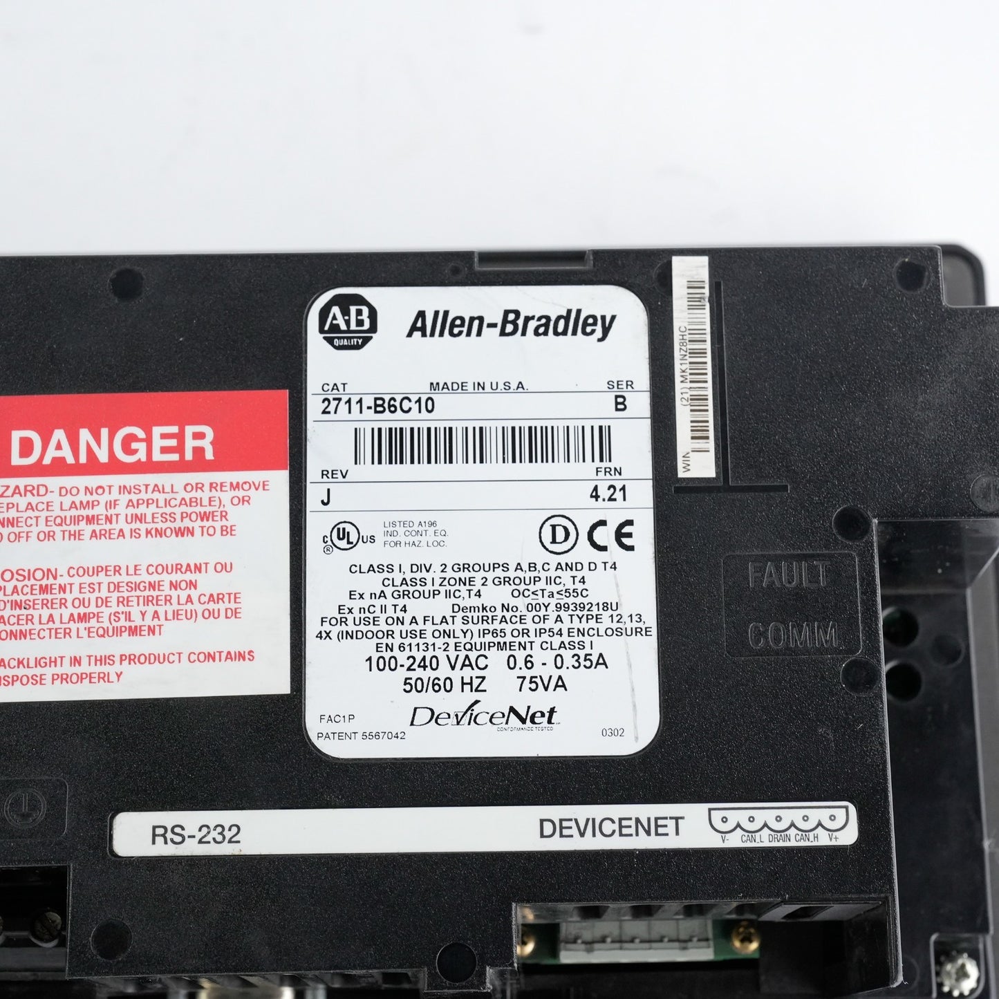 Allen Bradley 2711-B6C10 /B Rev J Panelview 600 Interface Terminal 2711B6C10