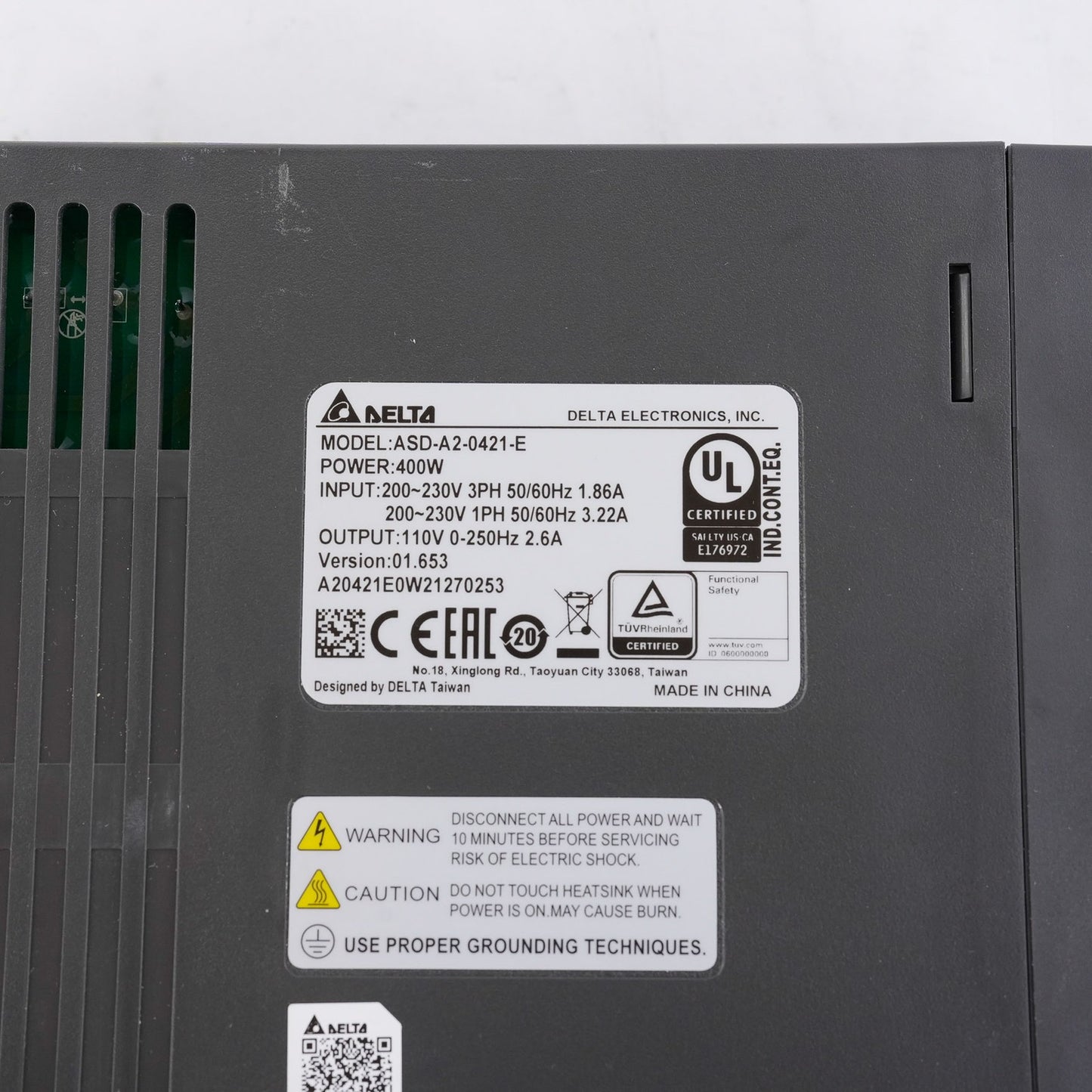 Delta ASD-A2-0421-E AC Servo Drive 400W 220-230V 3-Phase ASDA20421E
