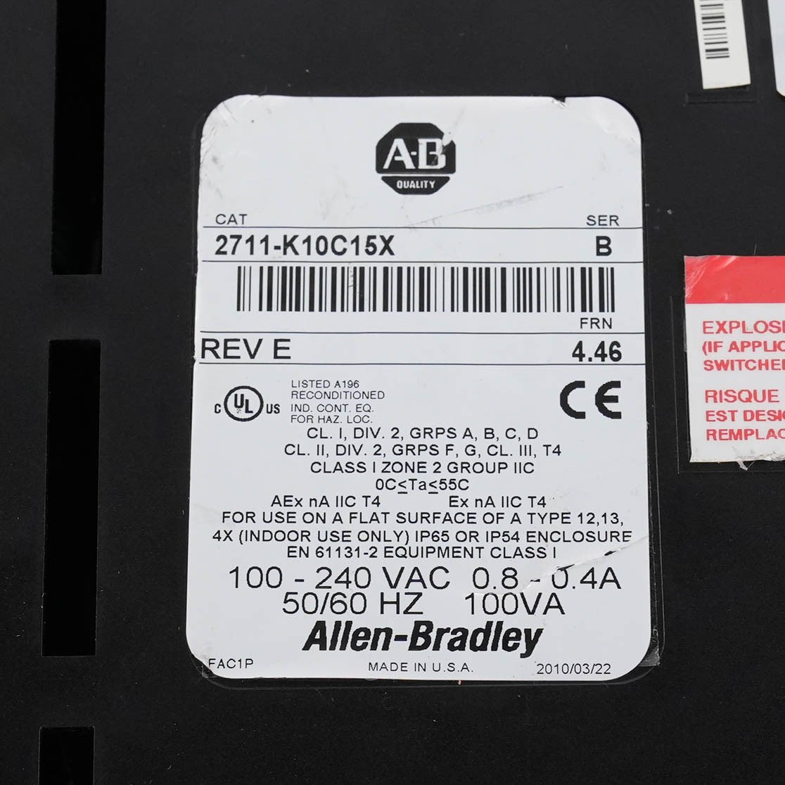 Allen Bradley 2711-K10C15 Ser B PanelView 1000 Keypad ControlNet 2711-K10C15X