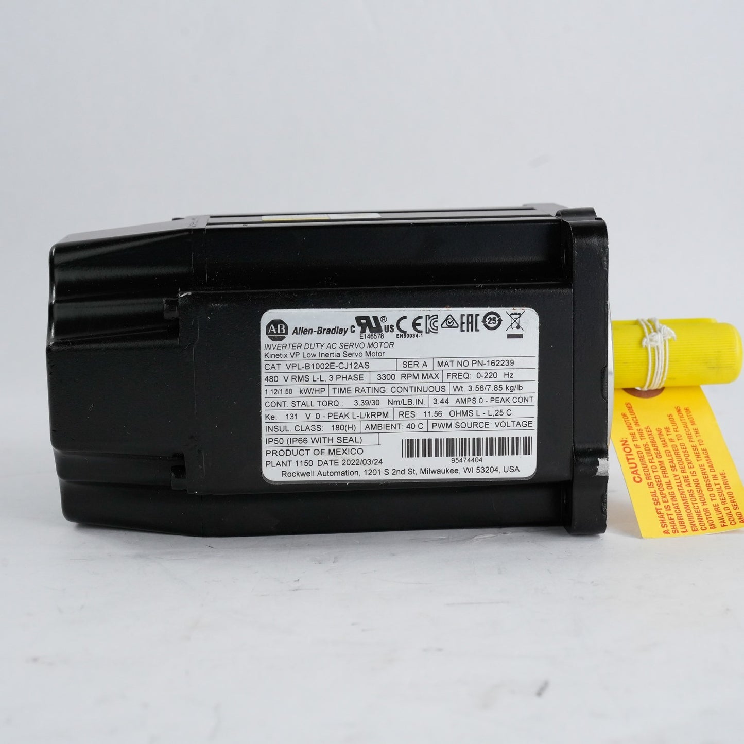 Allen Bradley VPL-B1002E-CJ12AS /A Kinetix VP Low Inertia AC Servo Motor