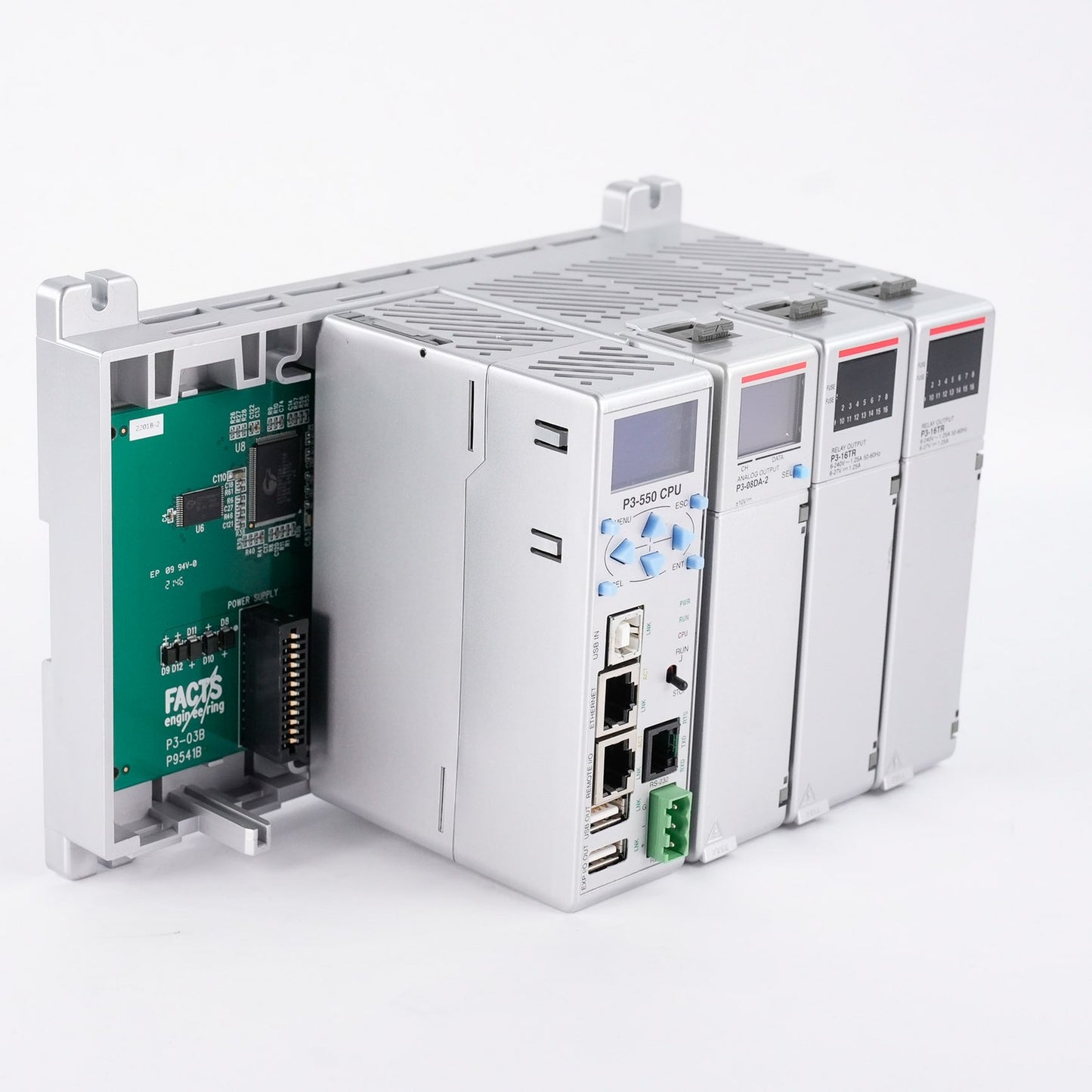 AutomationDirect P3-03B 3-Slot Base + P3-16TR PLC + P3-08DA-2 PLC + P3-550 CPU