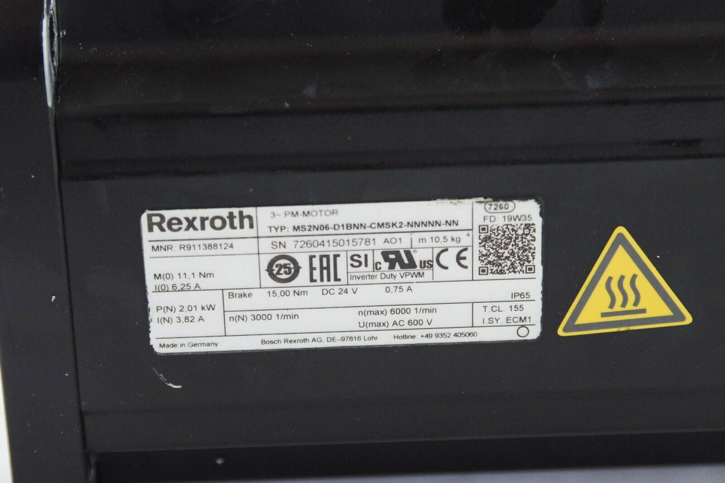 Rexroth MS2N06-D1BNN-CMSK2-NNNNN-NN / MS2N06D1BNNCMSK2NNNNNNN Servo Motor