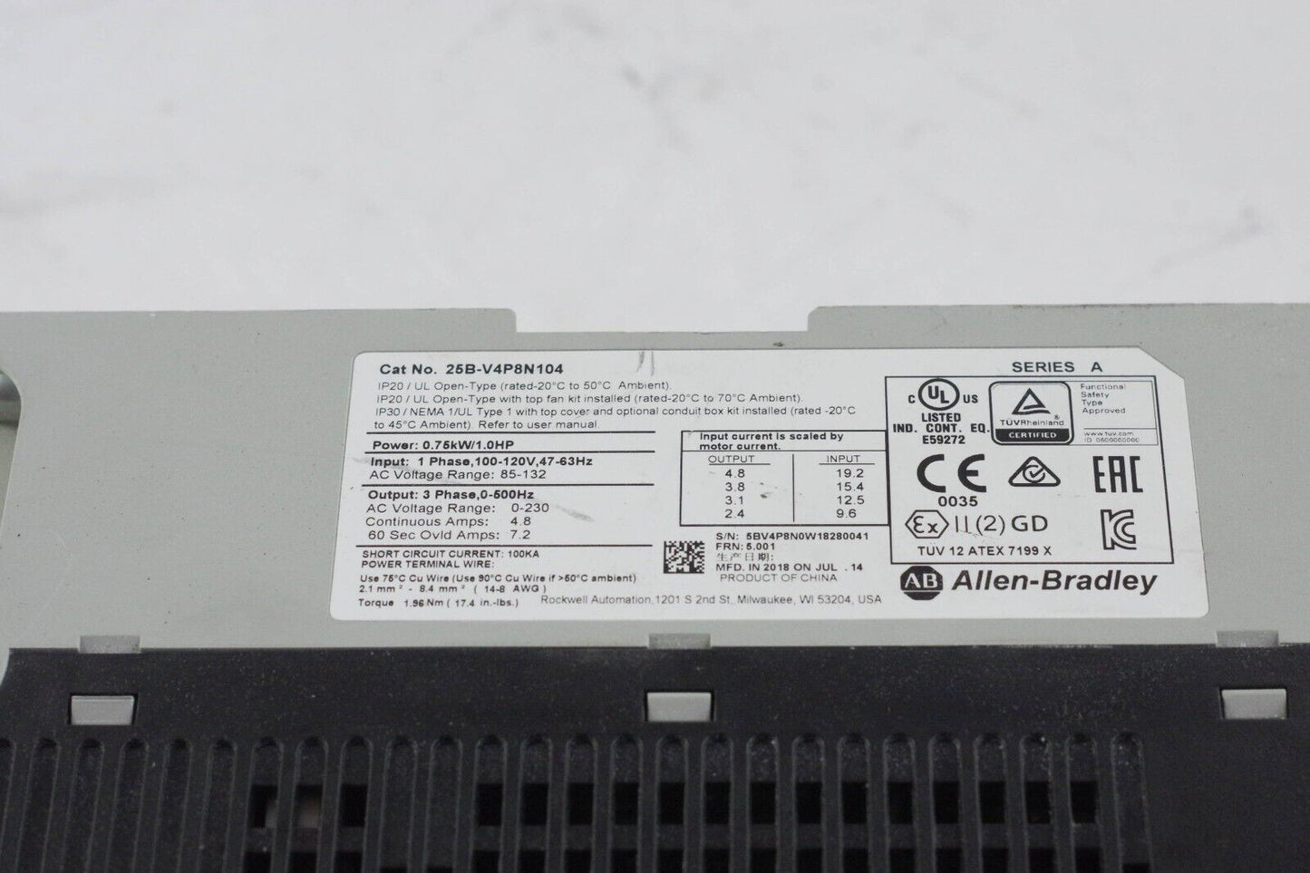 POWERFLEX 525 25B-V4P8N104 AC DRIVE 120v 1hp - For Parts Or Repair