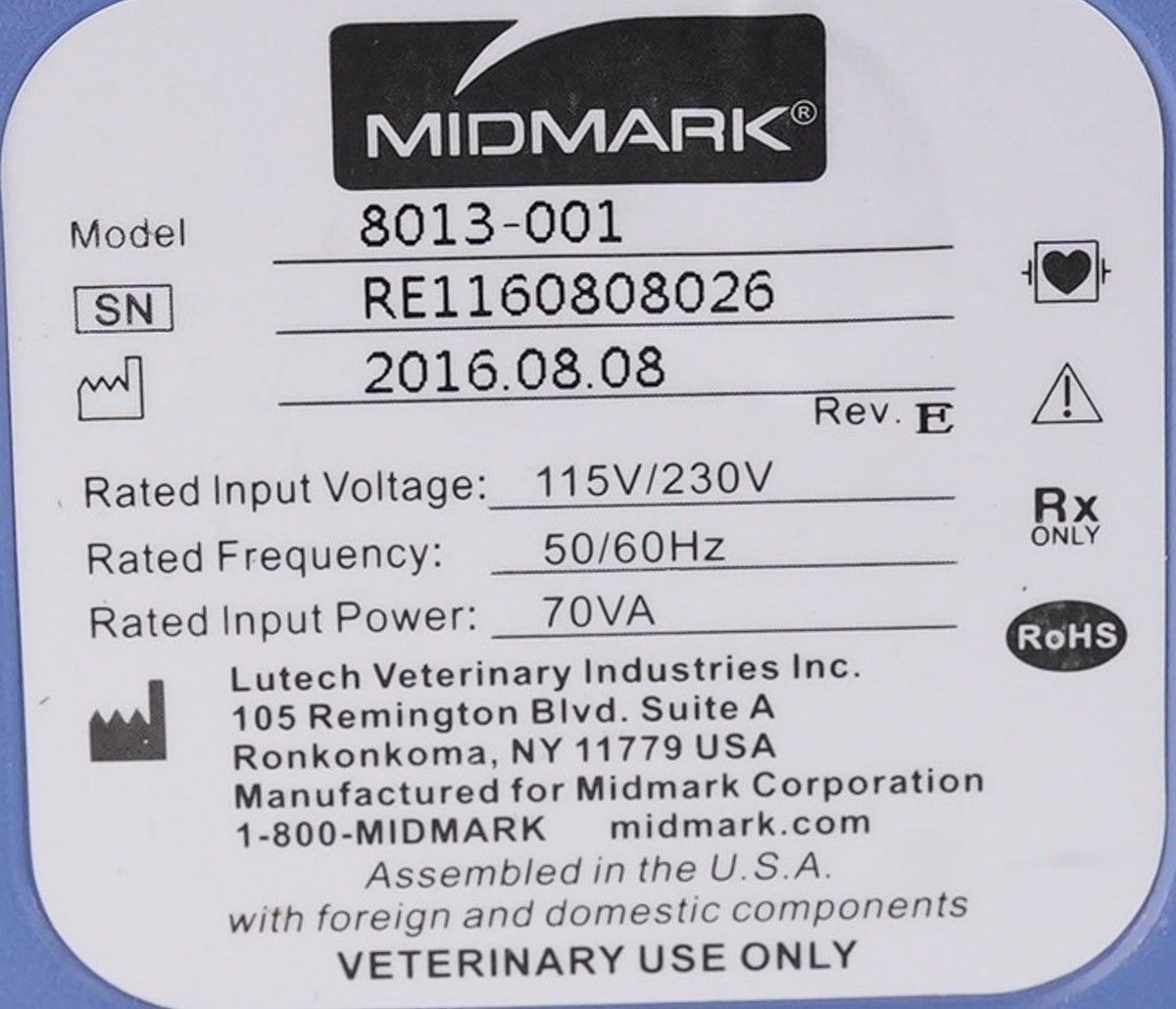 Cardell Touch Midmark 8013-001 Veterinary Vital Signs Monitor 8013001