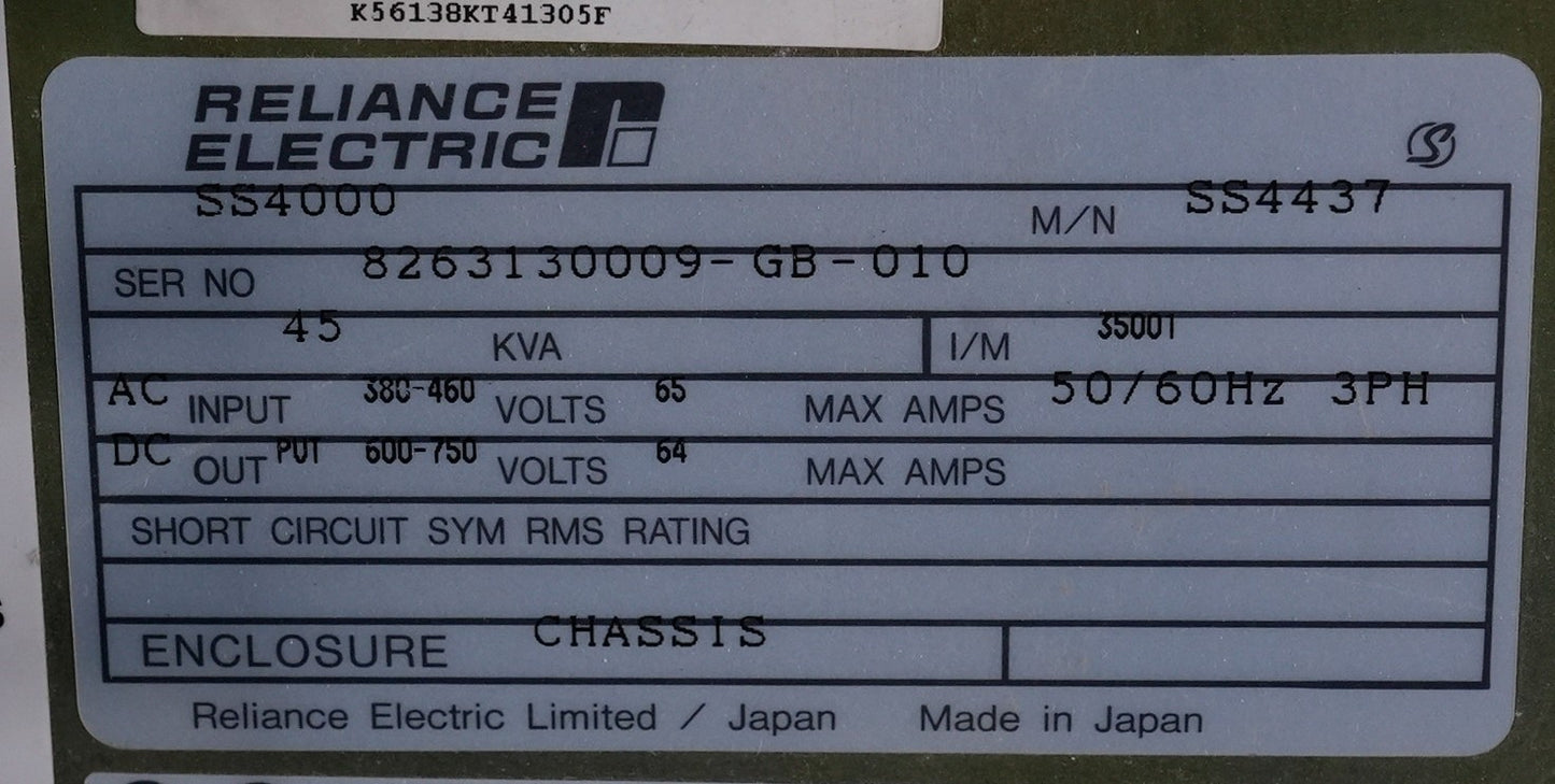 Reliance Electric SS4000 Drive 45KVA 50/60Hz 3-Ph 380-750V + Warranty