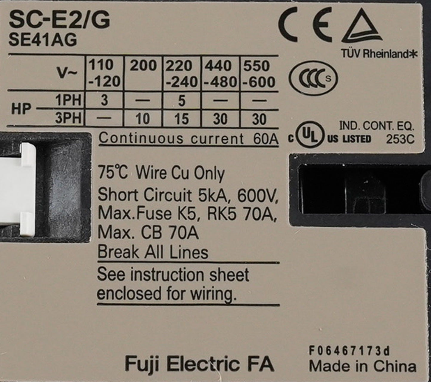 Fuji Electric SC-E2 G Magnetic Contactor 3-Pole 600V SCE2G - Open Box