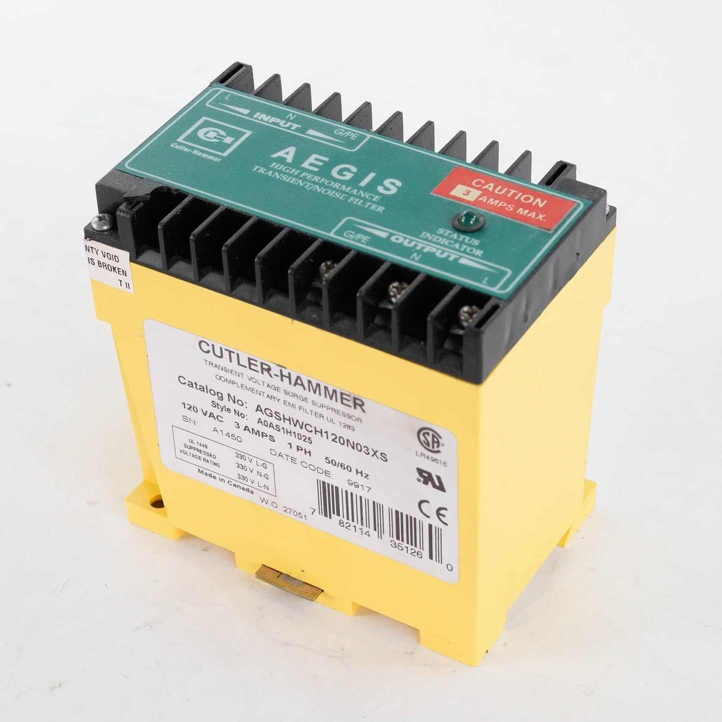 Cutler-Hammer AGSHWCH120N03XS Transient Voltage Surge Suppressor 120V 3A 50/60Hz