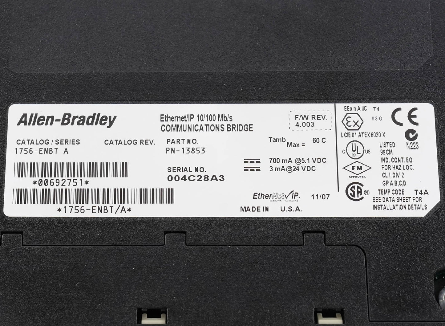 Allen Bradley 1756-ENBT Ser A ControlLogix EtherNet/IP Bridge Module 10/100 Mb/s