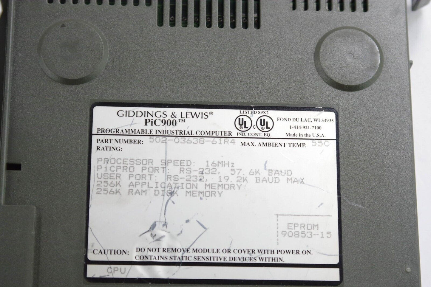 GIDDINGS & LEWIS PiC900 502-03638-61R4 Turbo CPU MODULE 16MHZ