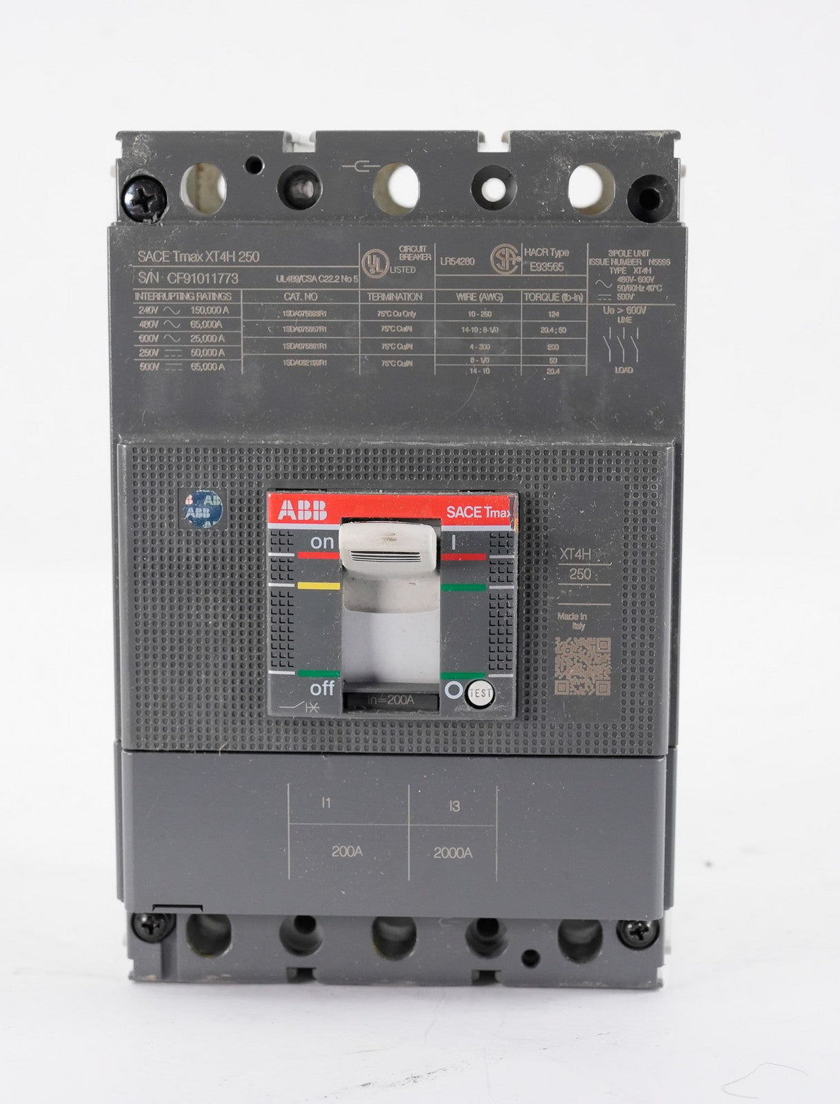 ABB SACE Tmax XT4H 250 Circuit Breaker 1SDA080080R1 XT4HU3150AFF000XXX 3p F F UL