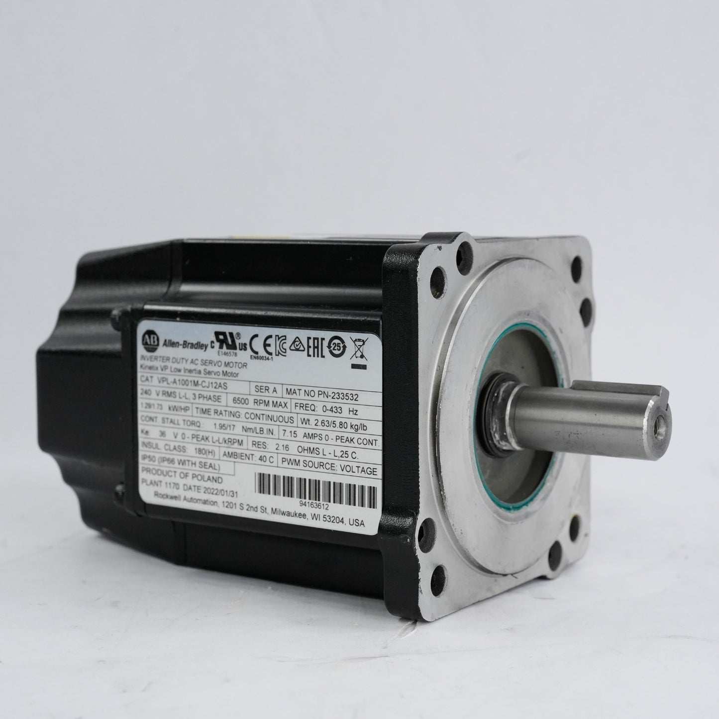Allen Bradley VPL-A1001M-CJ12AS /A Inverter Duty AC Servo Motor Low Intertia