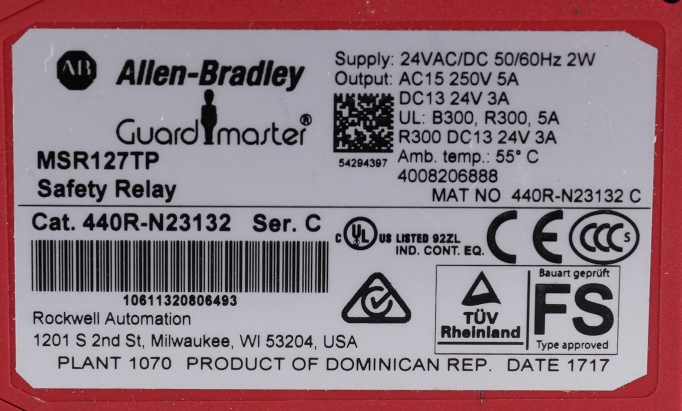 Allen Bradley 440R-N23132 /C Guardmaster MSR127TP Safety Relay