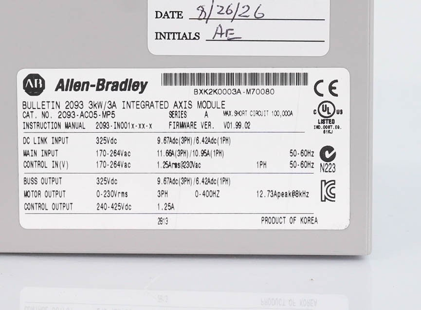 Allen-Bradley 2093-AC05-MP5 Kinetix 2000 3kw/3A Intergrated Axis Module Open Box