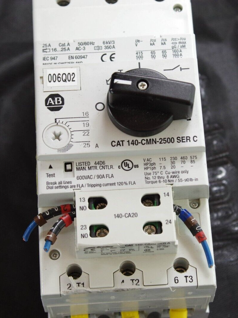 Allen Bradley 140-CMN-2500 Ser C Circuit Break and 140-CA20 Ser A Contact Block