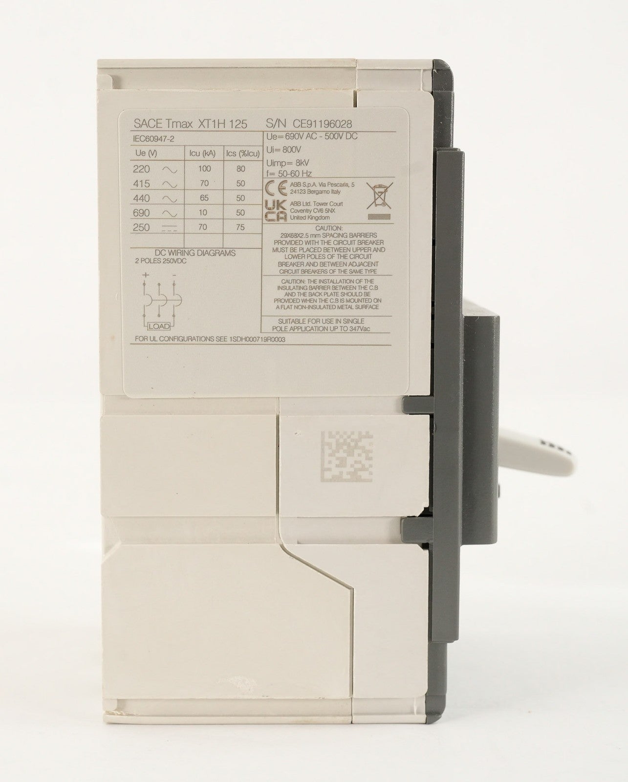 ABB SACE Tmax XT1H 125 3-Pole Circuit Breaker XT1H125