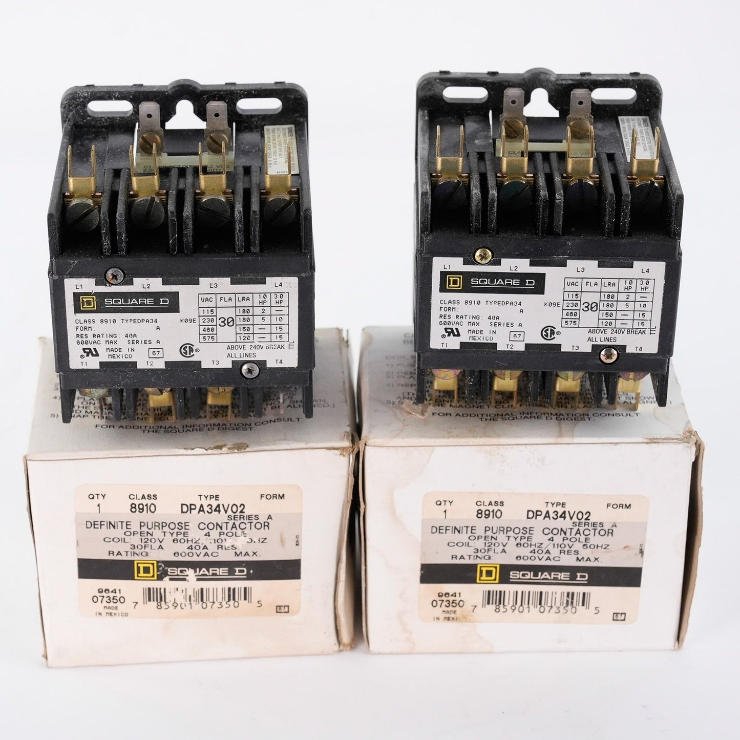 Square D 8910 DPA34V02 Definite Purpose Contactor Form A 40A 600VAC - Open Box