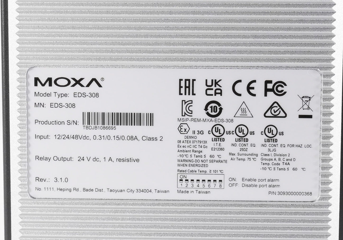 Moxa EDS-308 Unmanaged Ethernet Switch 8-Port EDS308 12/24/48VDC Rev 3.1.0