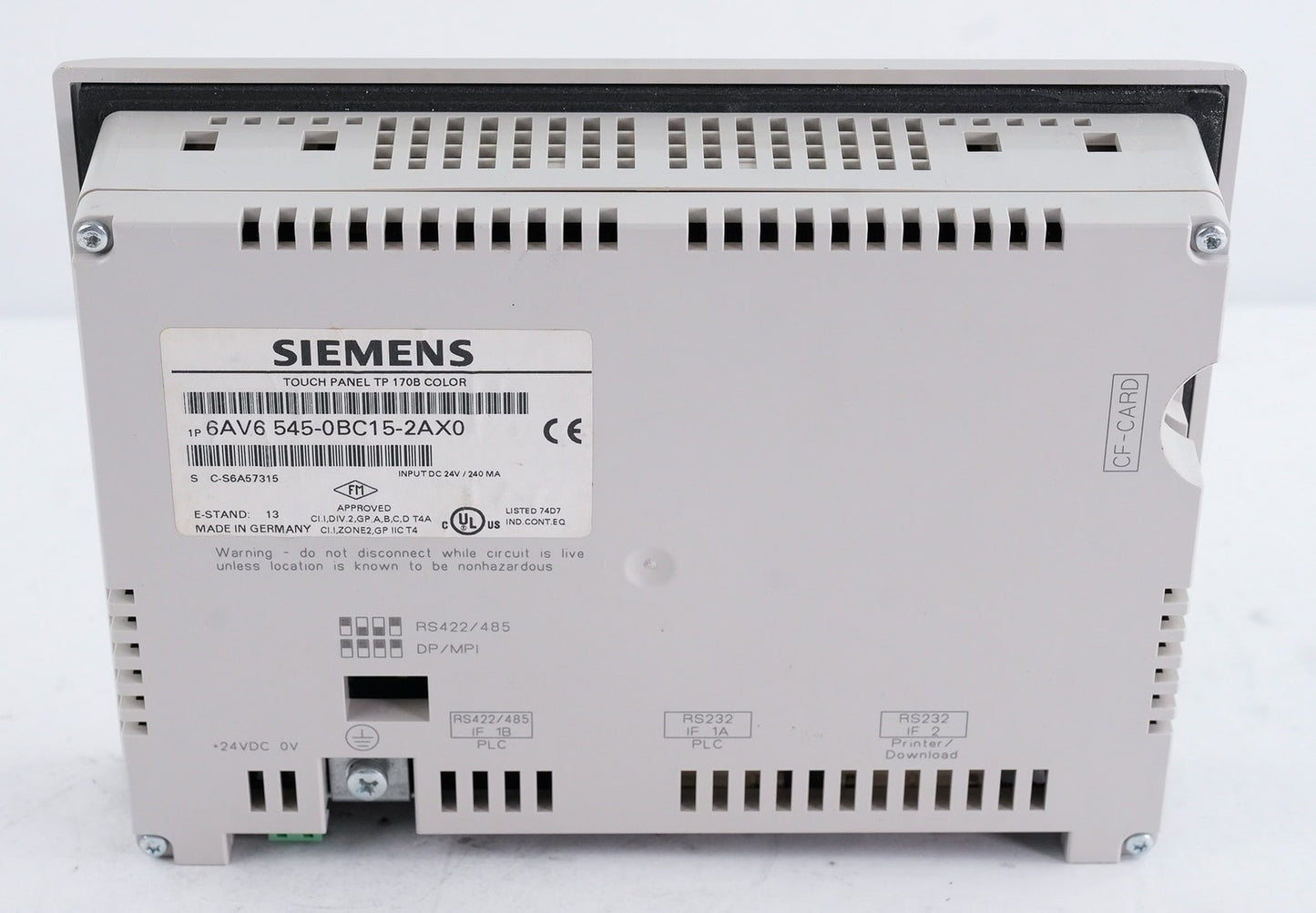 Siemens 6AV6545-0BC15-2AX0 Touch Panel TP 170B Color Display 24V
