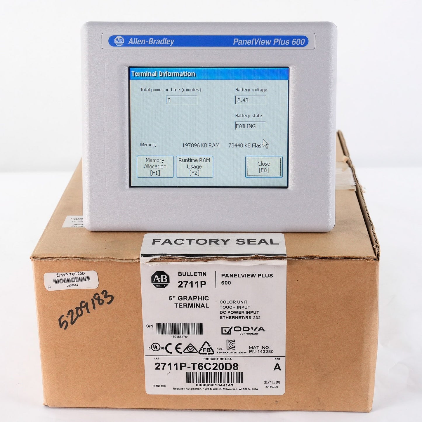 Allen Bradley 2711P-T6C20D8 /A PanelView Plus 600 Color Touch Display - Open Box