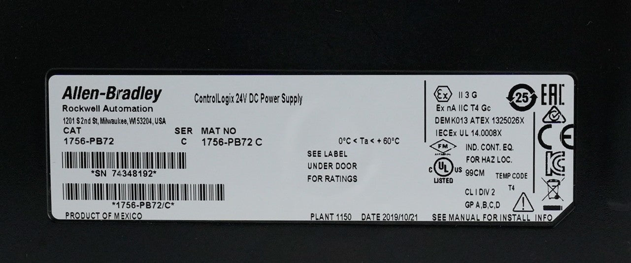 Allen Bradley 1756-PB72 /C ControlLogix 24VDC Power Supply - Open Box