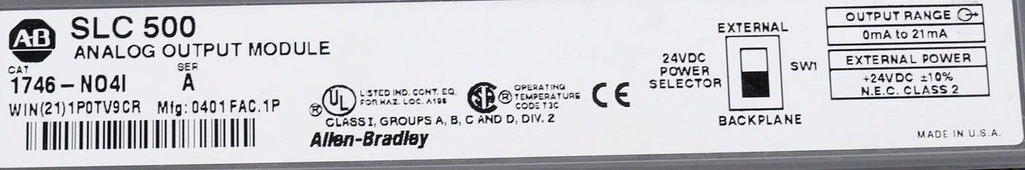 Allen Bradley 1746-NO4I /A SLC 500 Analog Output Module 1746NO4I