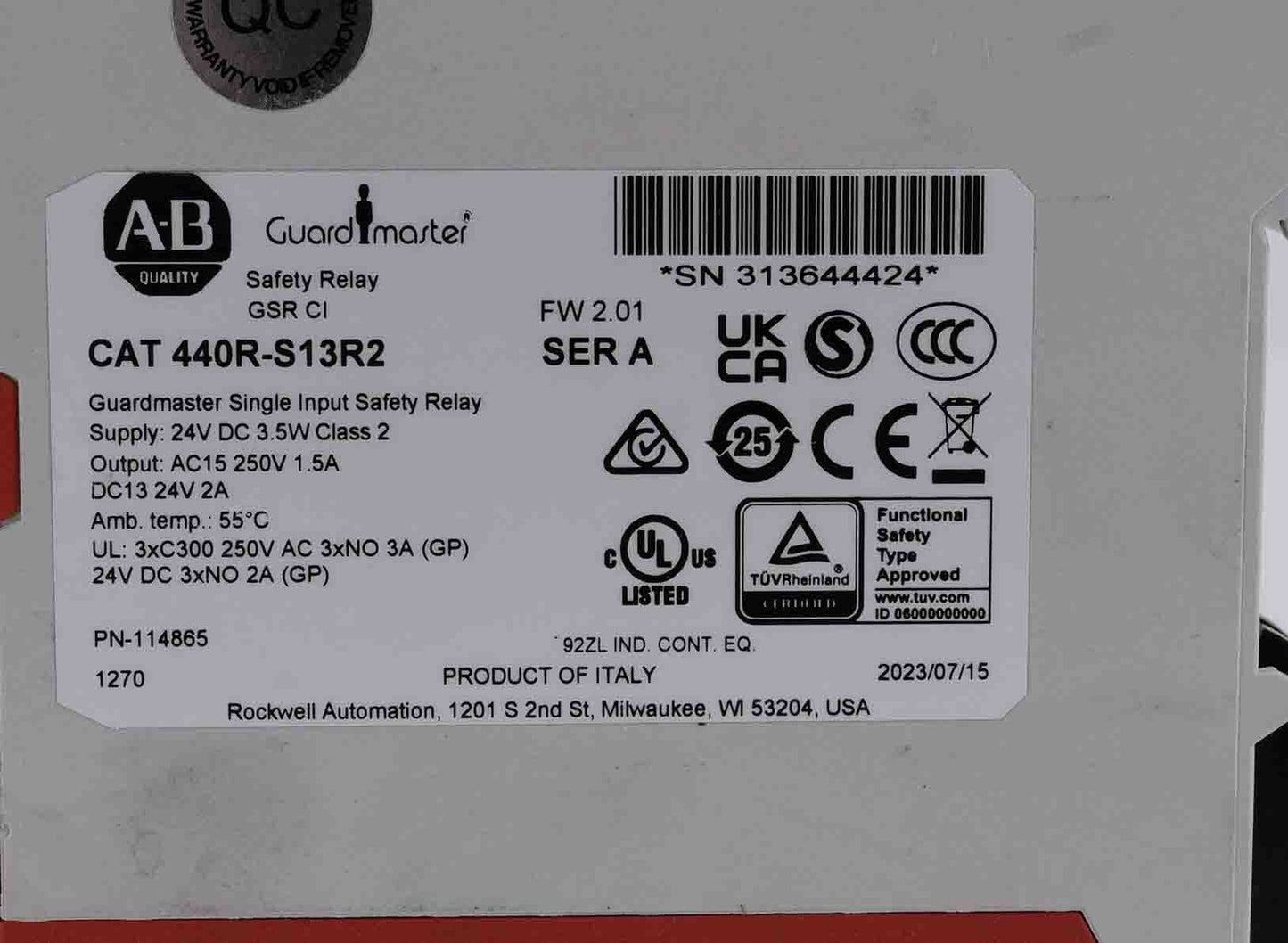 Allen Bradley 440R-S13R2 /A Guardmaster Single Input Safety Relay 440RS13R2