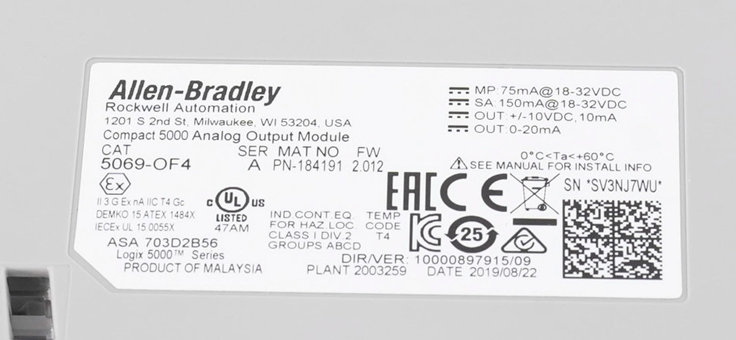 Allen Bradley 5069-OF4 /A Logix 5000 4-Channel Analog Output Module 5069OF4
