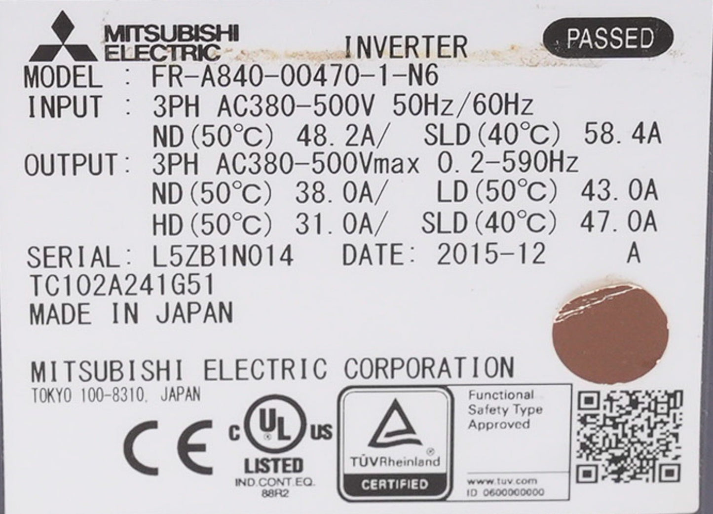 Mitsubishi Electric FR-A840-00470-1-N6 Inverter 3-Phase 380-500V FRA840004701N6