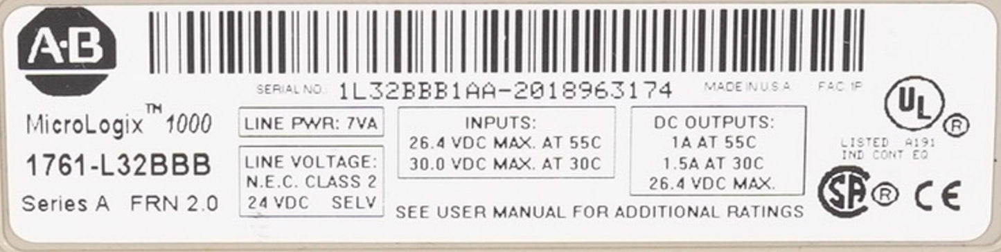 Allen Bradley 1761-L32BBB /A FRN 2.0 MicroLogix 1000 PLC Module 1761L32BBB