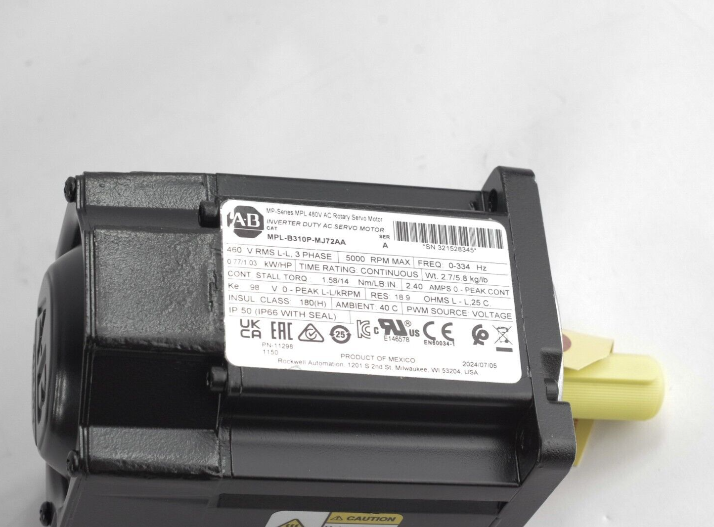 Allen Bradley MPL-B310P-MJ72AA Ser A 460V 5000RPM Brushless Servo Motor - No Box