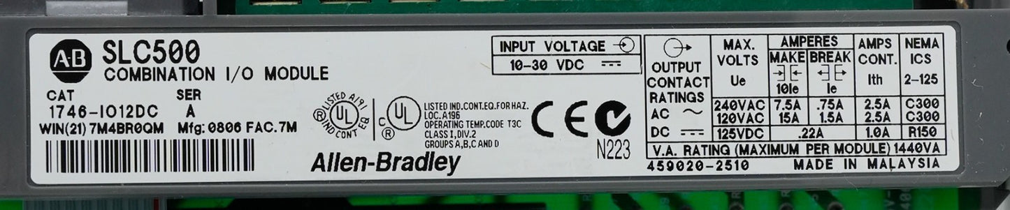 Allen Bradley 1746-IO12DC /A SLC 500 Combination I/O Module 1746IO12DC