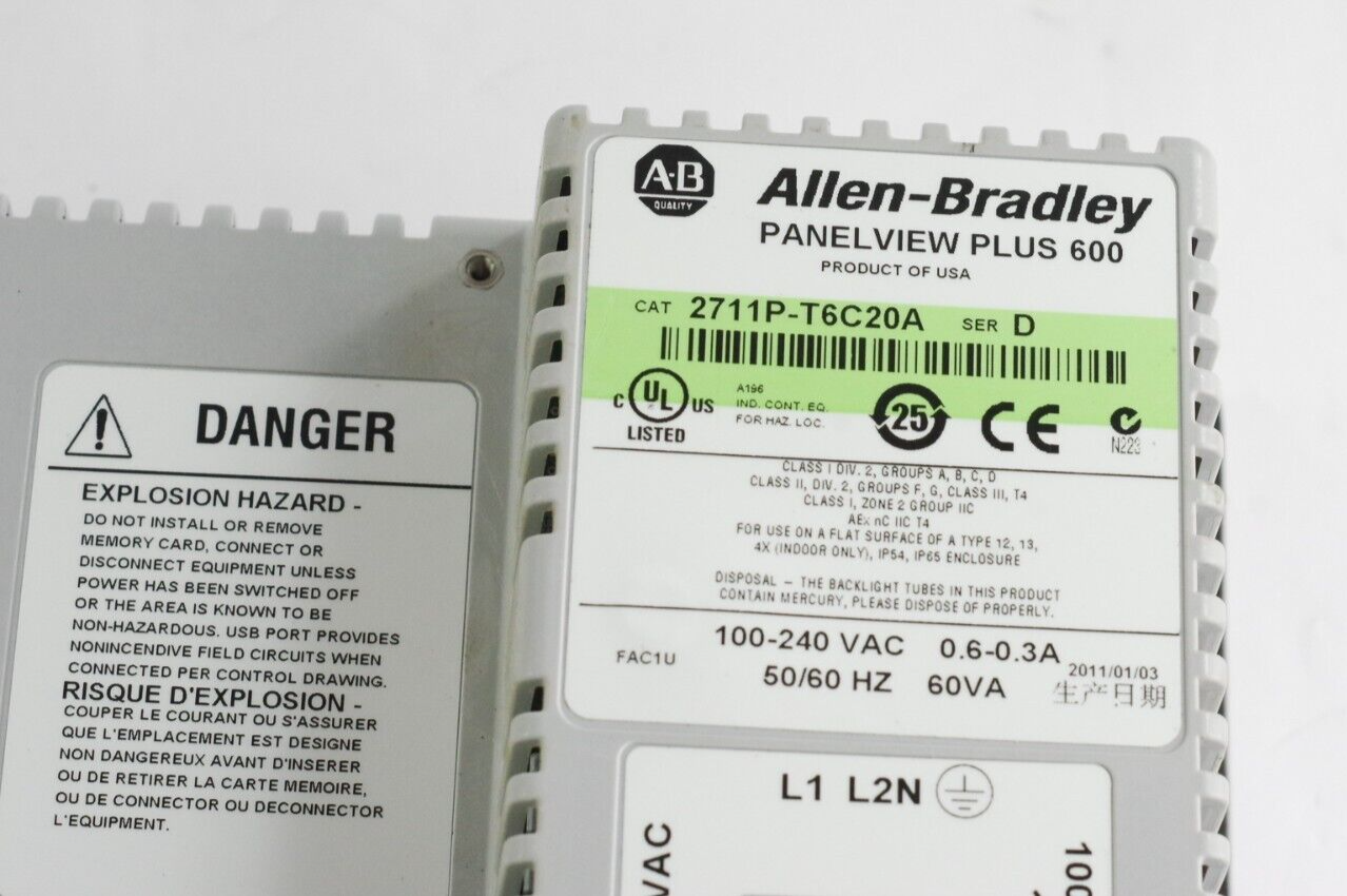 Allen Bradley 2711P-T6C20A Ser D PanelView Plus 600 5.5" Color/Touch Terminal