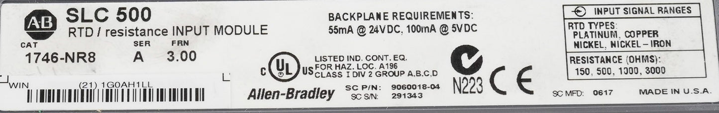 Allen Bradley 1746-NR8 /A SLC 500 RTD/Resistance Input Module 1746NR8