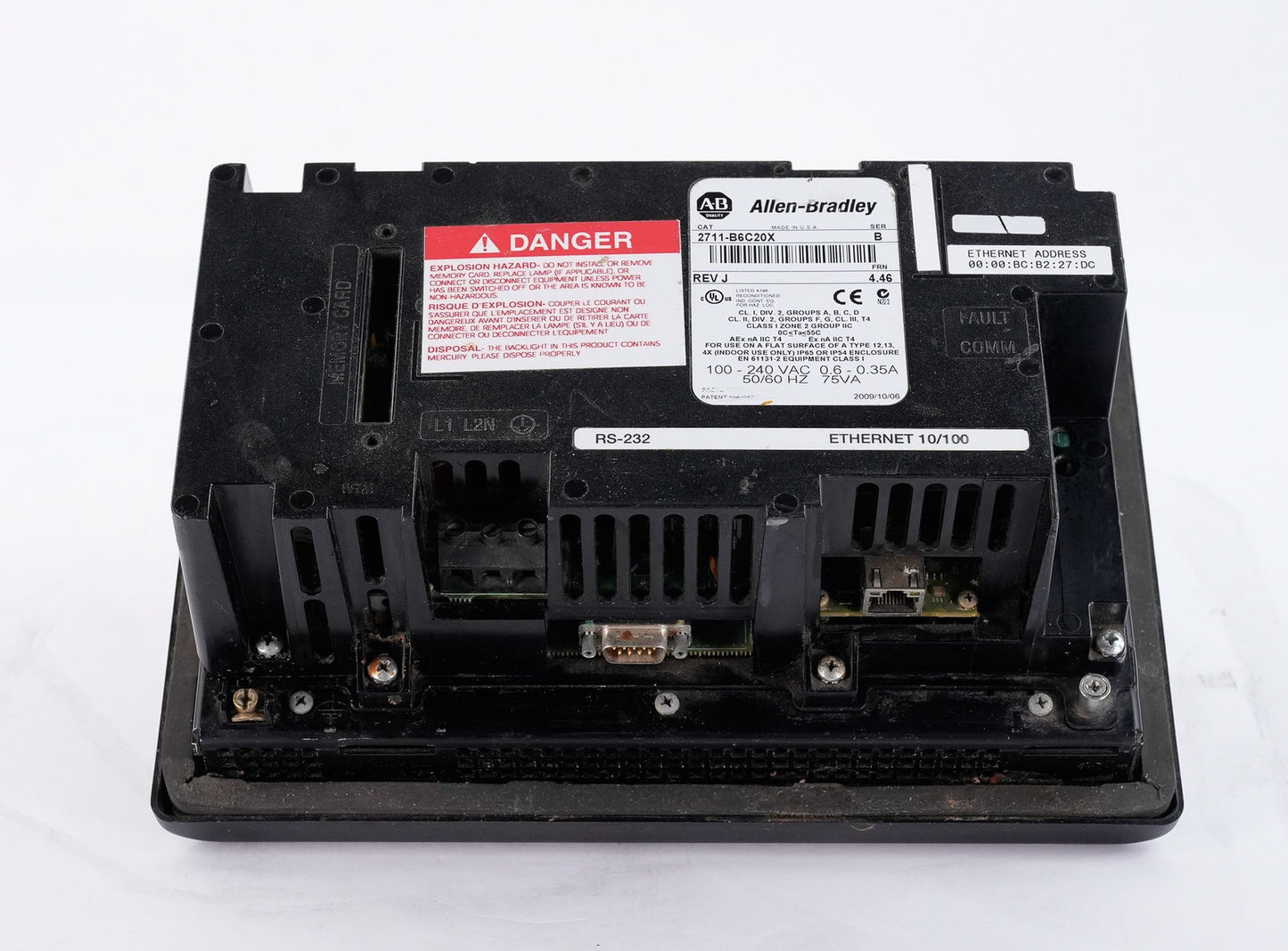 Allen Bradley 2711-B6C20X /B Rev J PanelView 600 Display Panel HMI 2711-B6C20