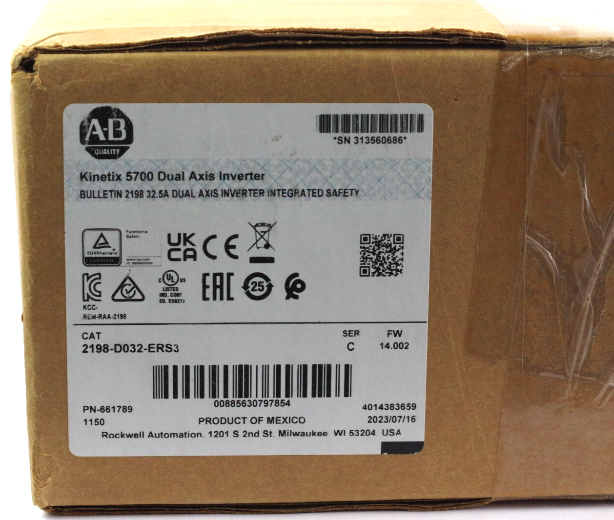 Allen Bradley 2198-D032-ERS3 /C FW 14.002 Dual Axis Inverter - Sealed Surplus
