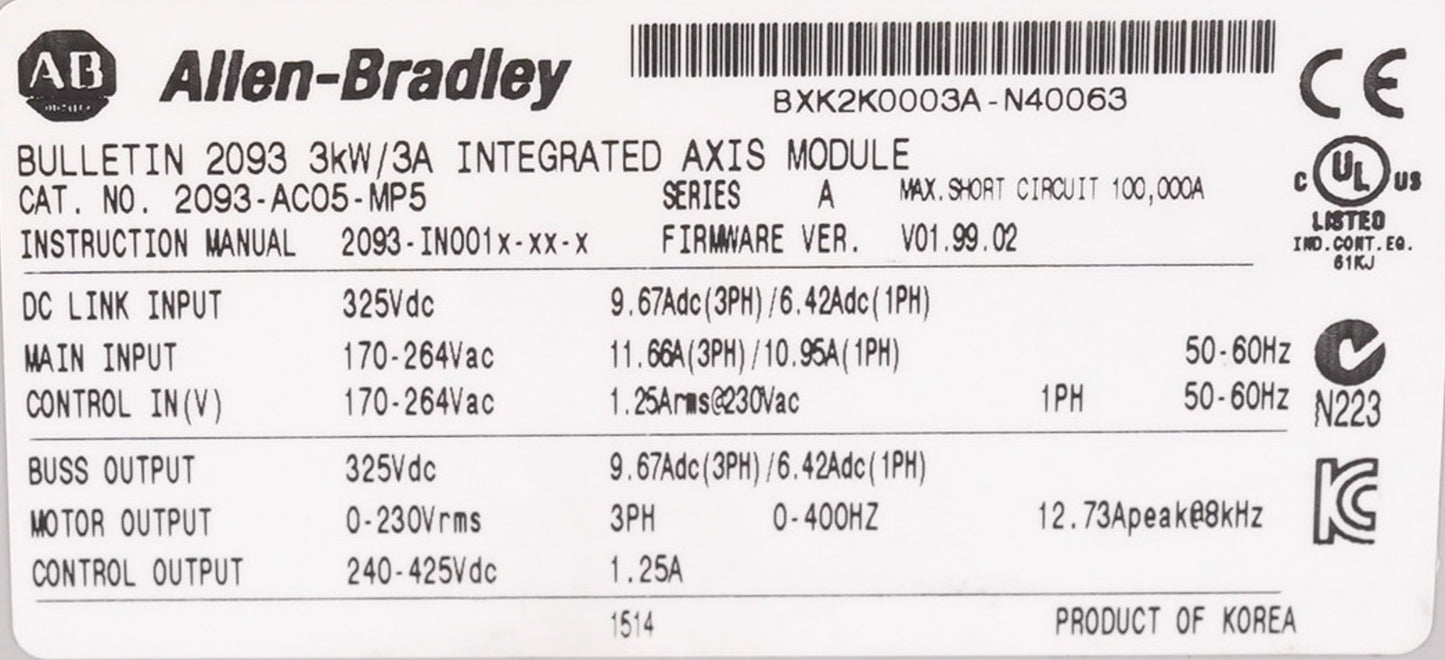 Allen Bradley 2093-AC05-MP5 /A Kinetix 2000 Integrated Axis Module