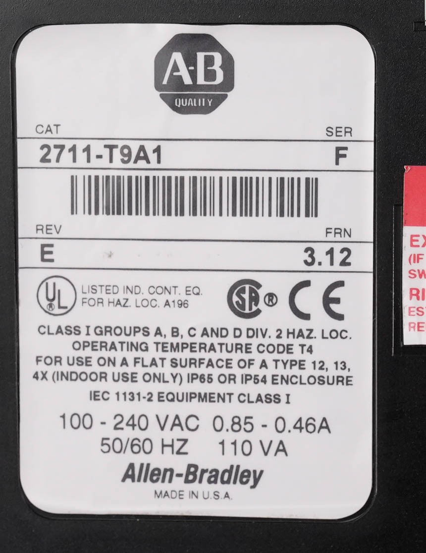 Allen Bradley 2711-T9A1 /F PanelView 900 Touch HMI 120V 2711T9A1 9in Refurbished
