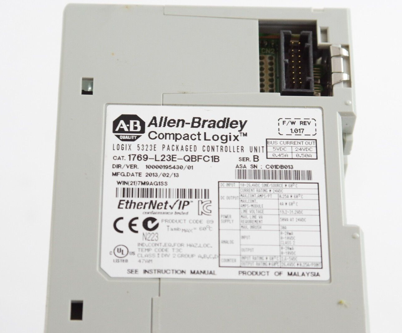 Allen-Bradley 1769-L23E-QBFC1B SER. B LOGIX 5323E Controller Unit