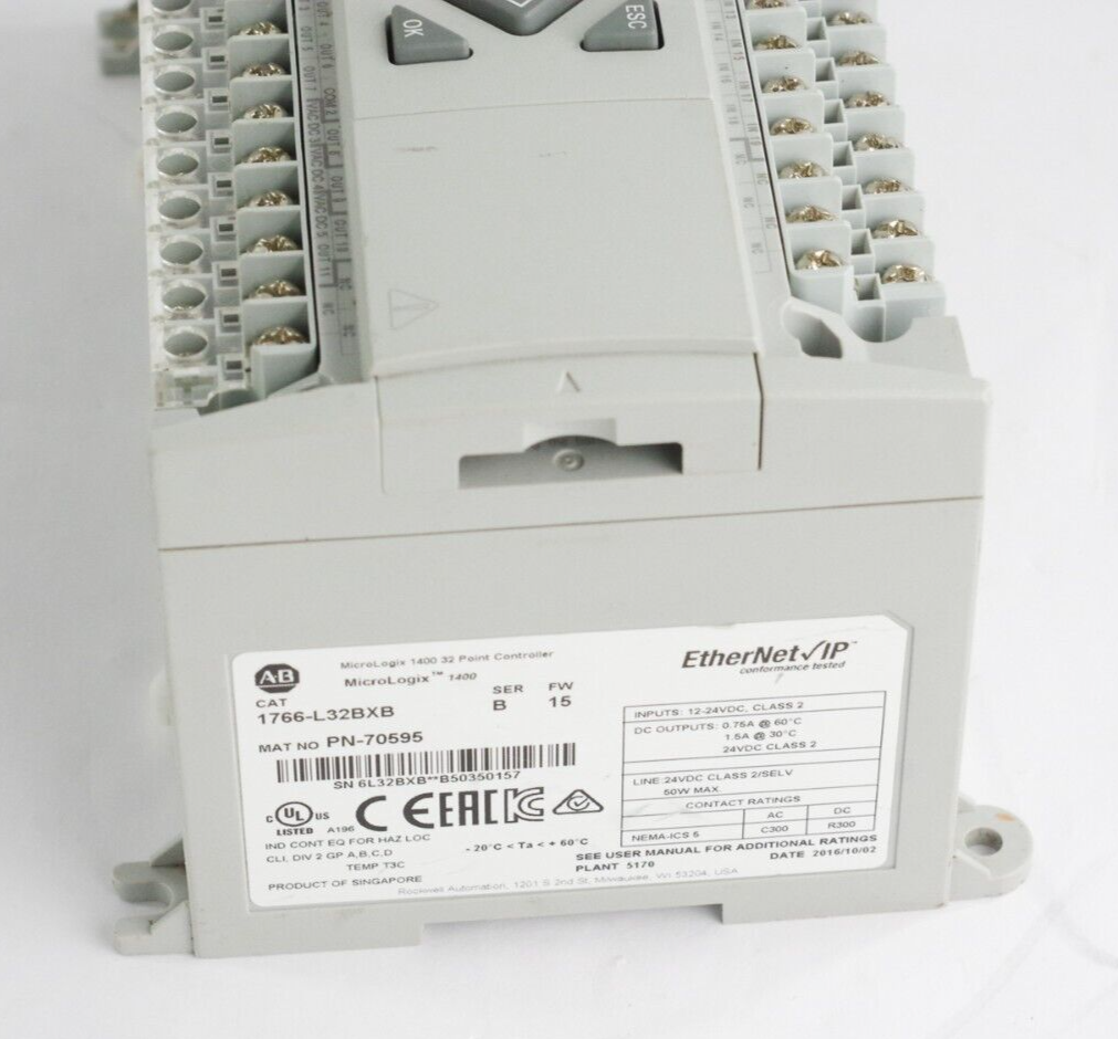 Allen Bradley 1766-L32BXB Ser B MicroLogix 1400 32-Pt I/O 24VDC Logic Controller