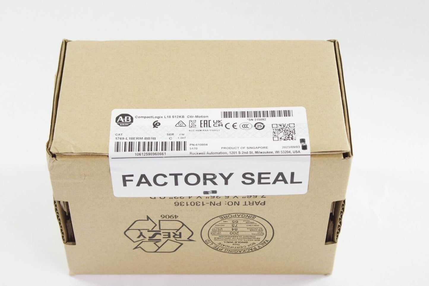 2023 Allen Bradley 1769-L18ERM-BB1B /C CompactLogix 5370 -  Sealed Surplus