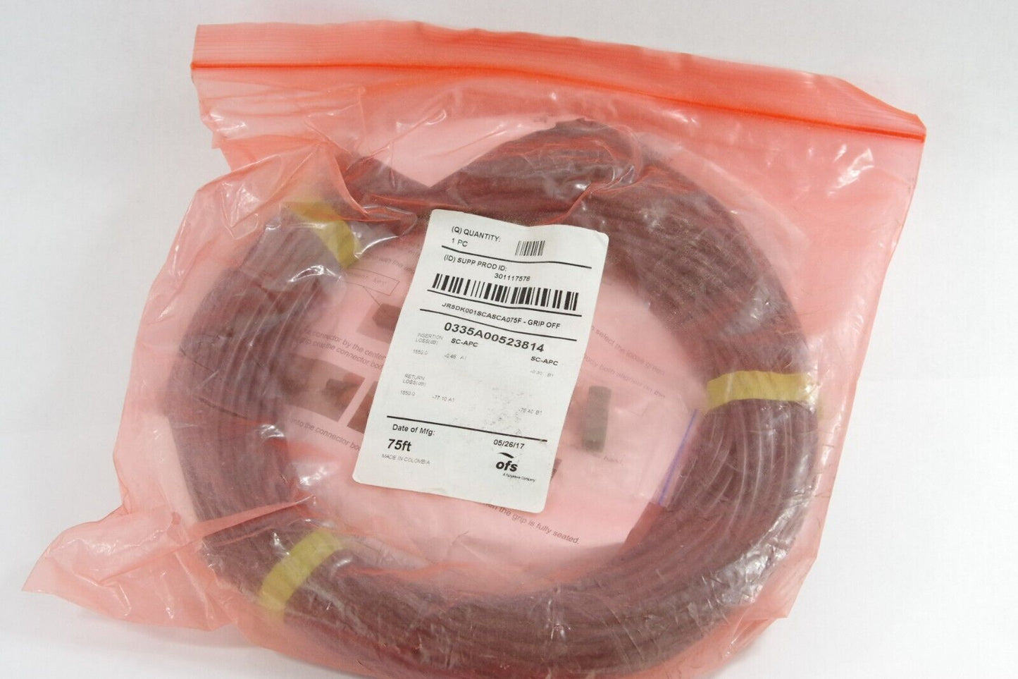 OFS 75' L Fiber Optic IN/OUTDOOR Cable Connector Housing JR5DK001SCASCA075F