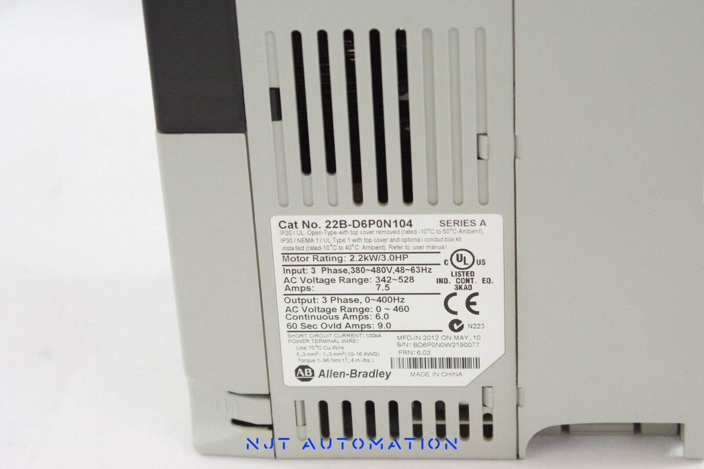 Allen Bradley 22B-D6P0N104 / 22BD6P0N104 Powerflex 40 3HP AC Drive