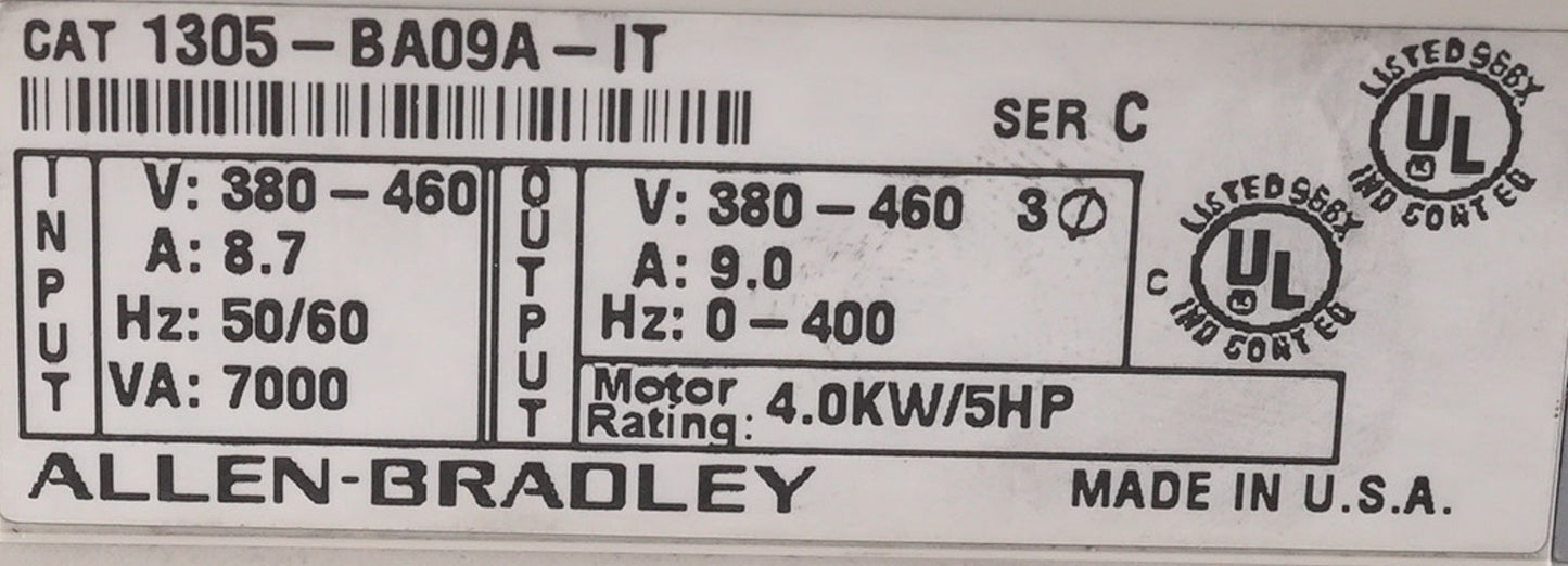 Allen Bradley 1305-BA09A-IT /C Bulletin 1305 AC Drive 460V 9A 1305BA09AIT